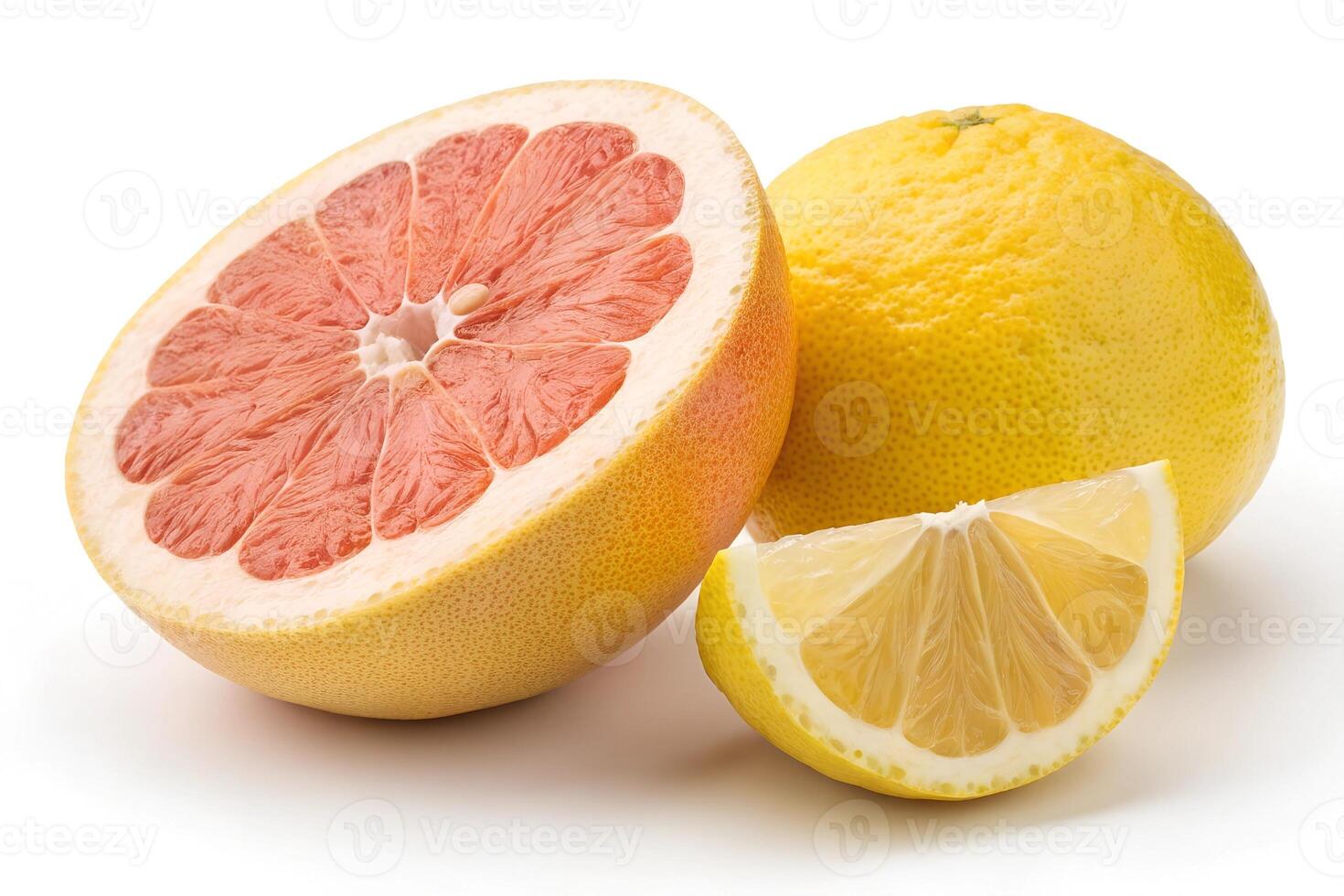 Pomelo, grapefruit and lemon isolated on white background cutout photo