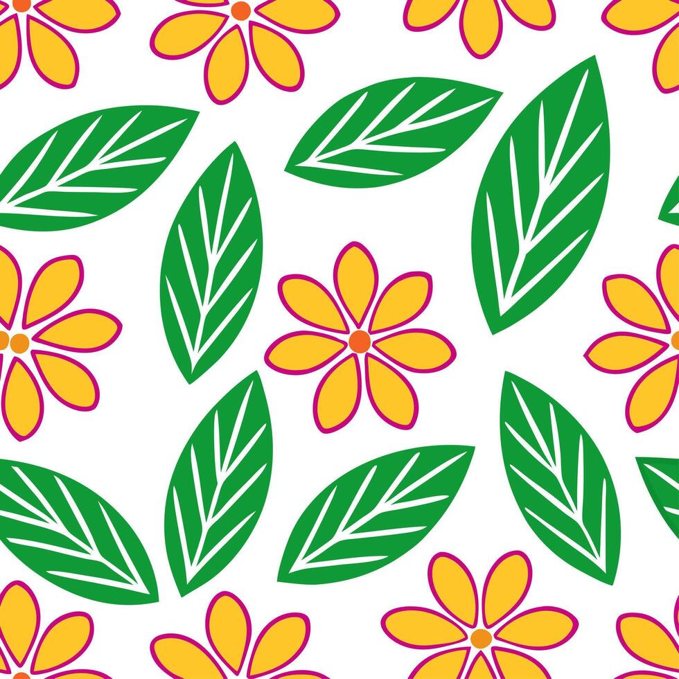 Tropical seamless tile pattern featuring vibrant flowers and lush leaves with high contrast colors suitable for beach themed spaces Set 4 vector