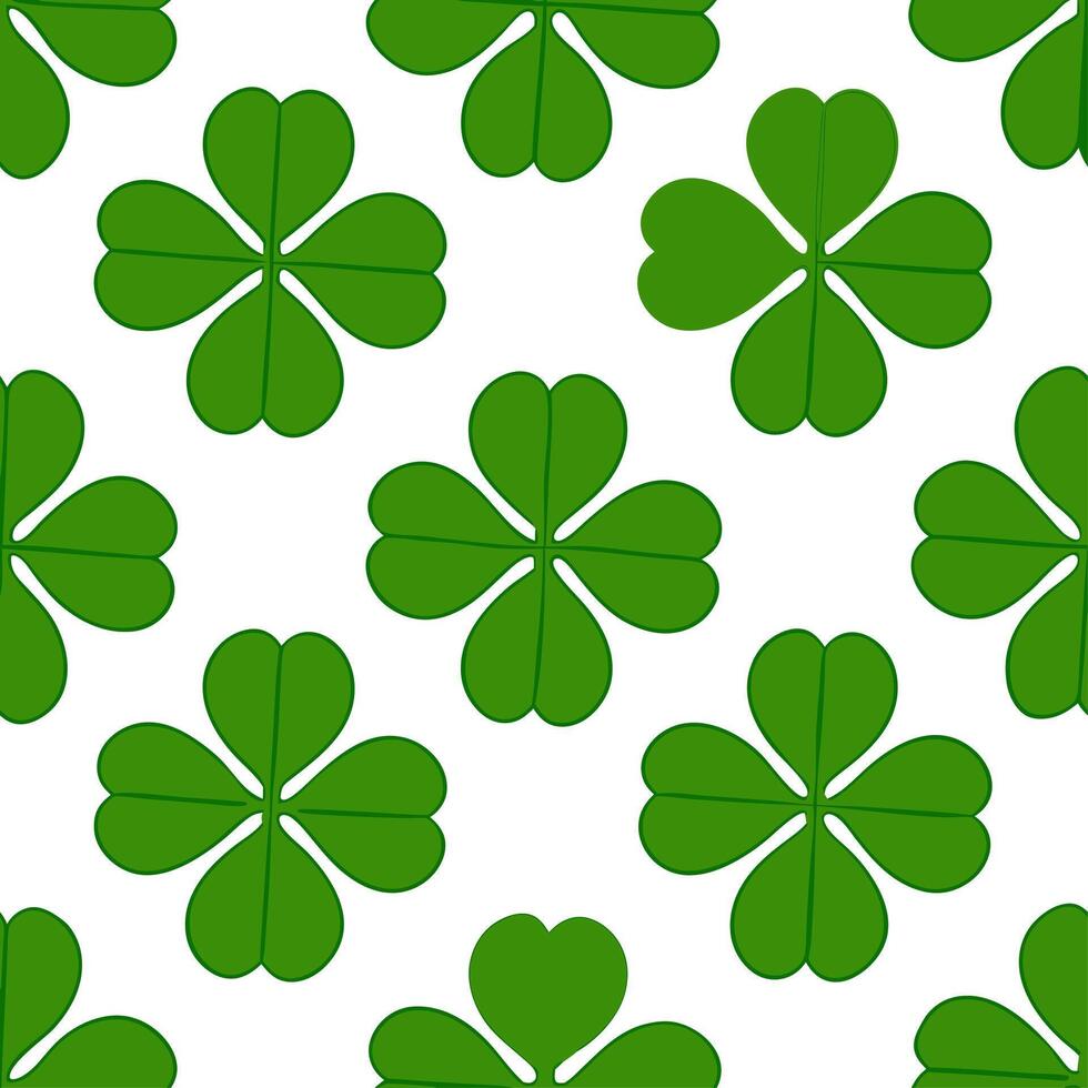 Vibrant green clover leaves seamless pattern with overlapping clovers and natural textures on white backdrop vector