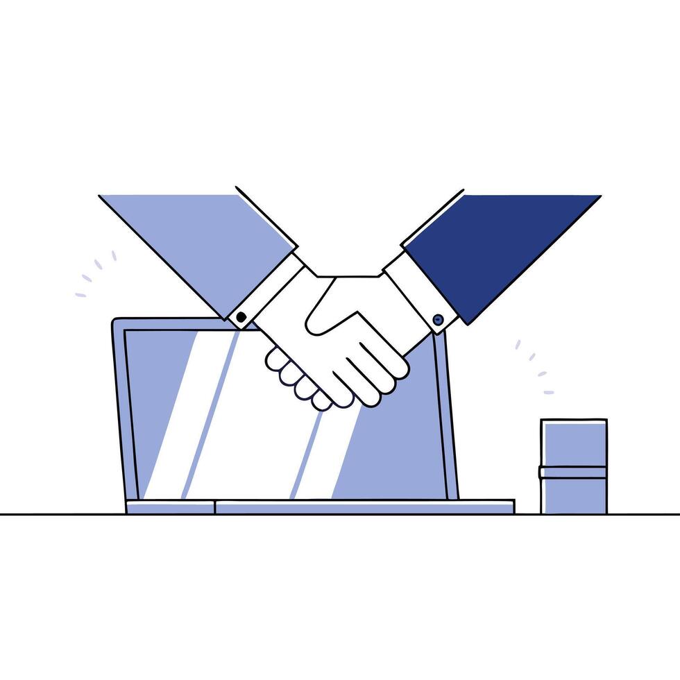 Two Colleagues Shaking Hands Over Desk Set 2 vector