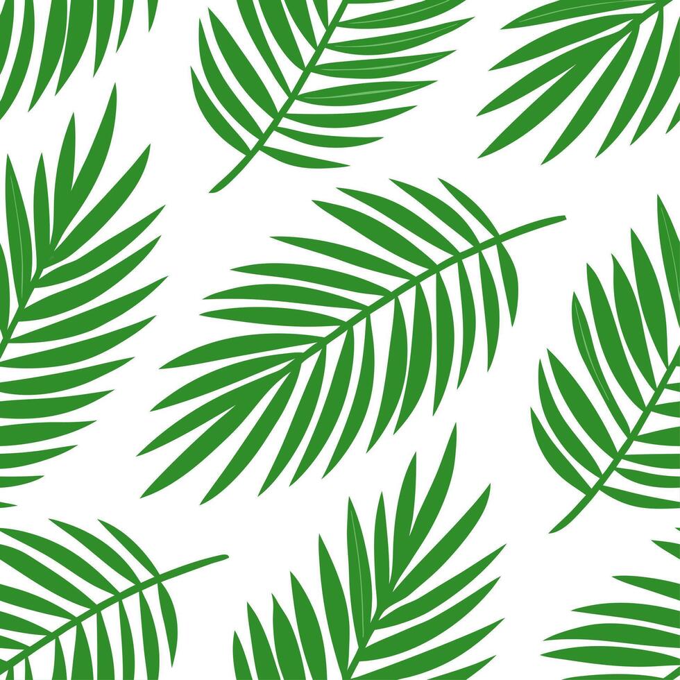Tropical palm leaf seamless tile pattern with lush green palms and vibrant accents on a white background ideal for sunny lounges vector