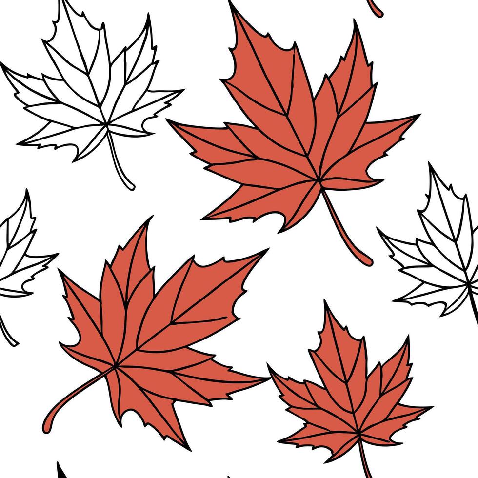 Vibrant autumn maple leaves seamless tile pattern with rich red and orange hues on white background vector