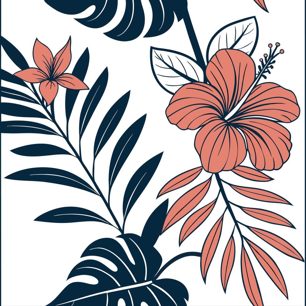 Tropical seamless tile pattern featuring vibrant flowers and lush leaves with high contrast colors suitable for beach themed spaces Set 2 vector