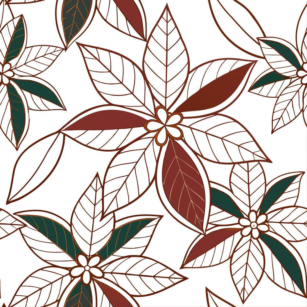 Tropical poinsettia seamless tile pattern with lush green stems and vibrant poinsettia clusters on white background ideal for sunny lounges Set 3 vector