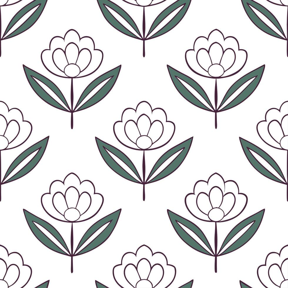 Vintage inspired peony seamless pattern with muted colors and distressed textures on white vector