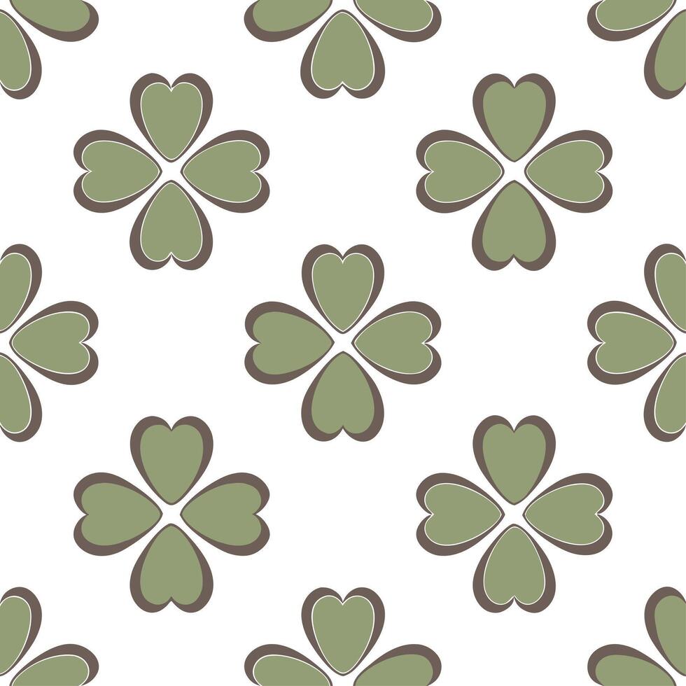 Vintage inspired clover seamless pattern with muted colors and distressed textures on white vector