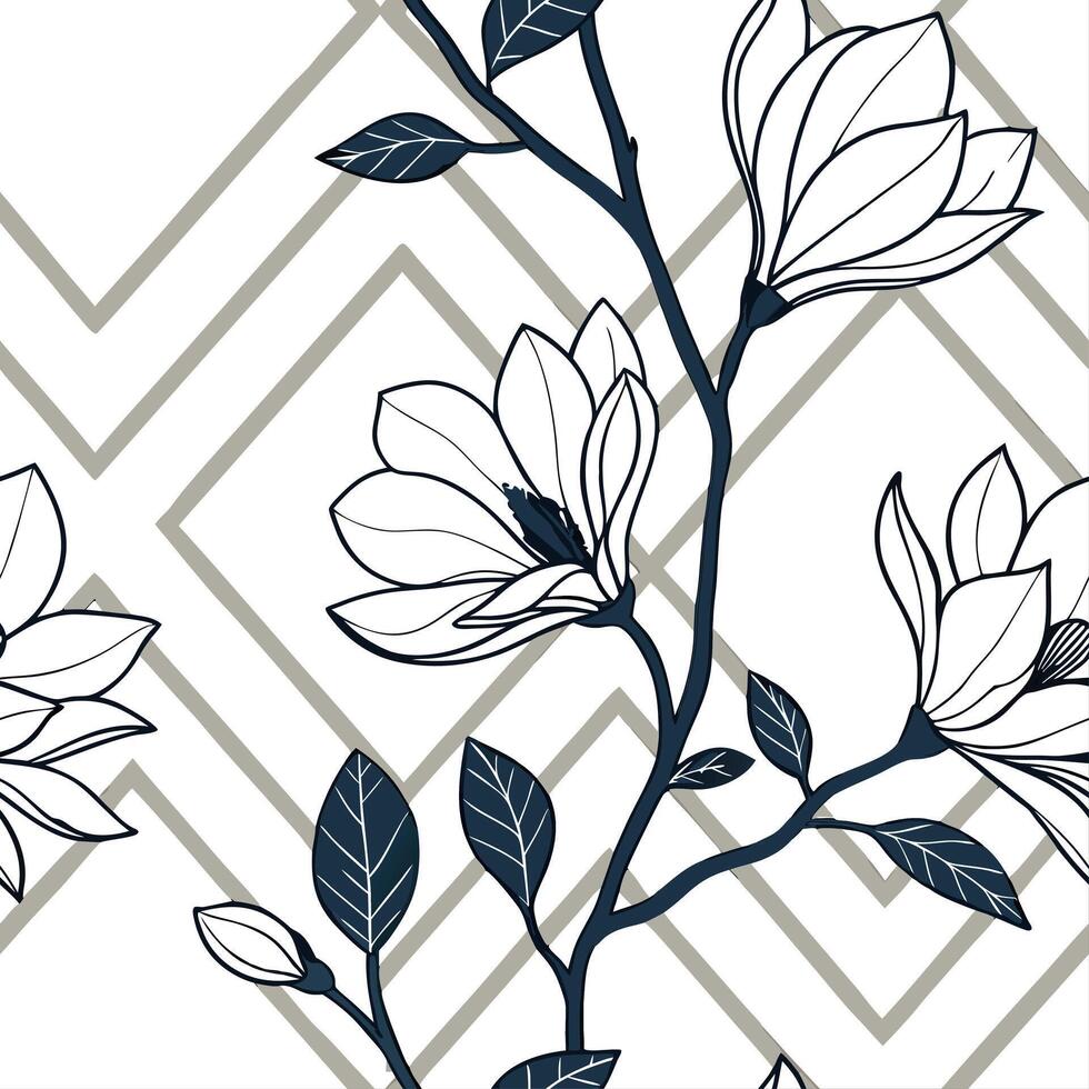 Shabby Chic magnolia seamless tile pattern with distressed magnolias and soft pastel accents on white background ideal for charming spaces Set 3 vector