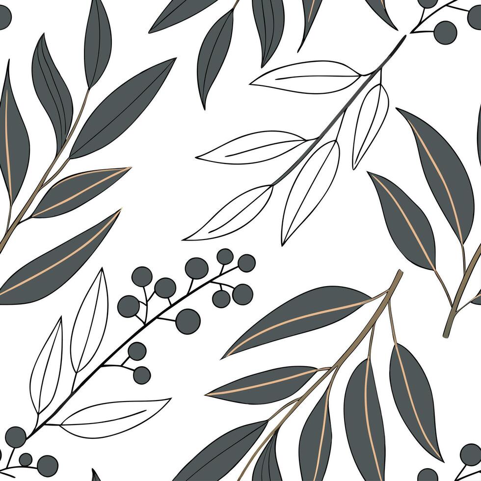 Shabby Chic eucalyptus seamless tile pattern with distressed eucalyptus and soft grey accents on white background ideal for charming spaces vector