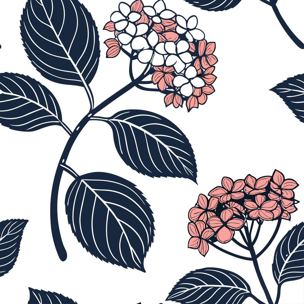 Shabby Chic hydrangea seamless tile pattern with distressed hydrangeas and soft pastel accents on white background ideal for charming spaces Set 2 vector