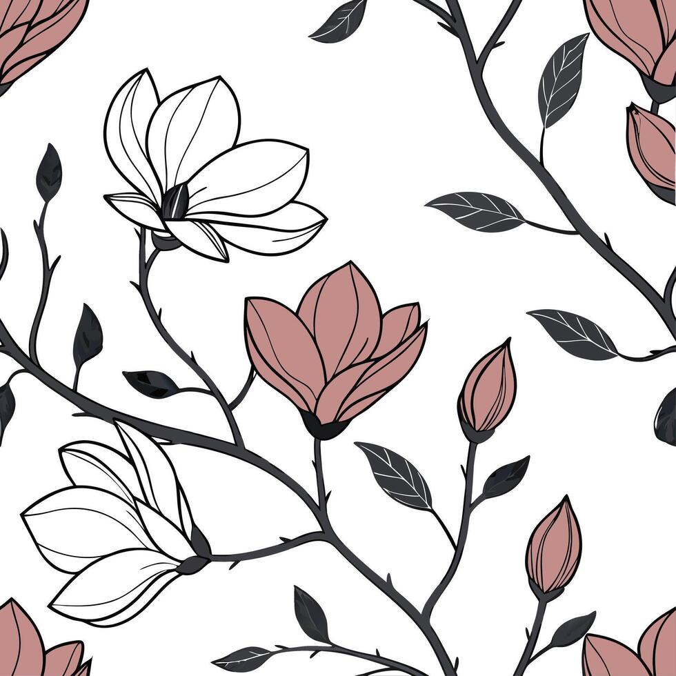 Shabby Chic magnolia seamless tile pattern with distressed magnolias and soft pastel accents on white background ideal for charming spaces Set 5 vector