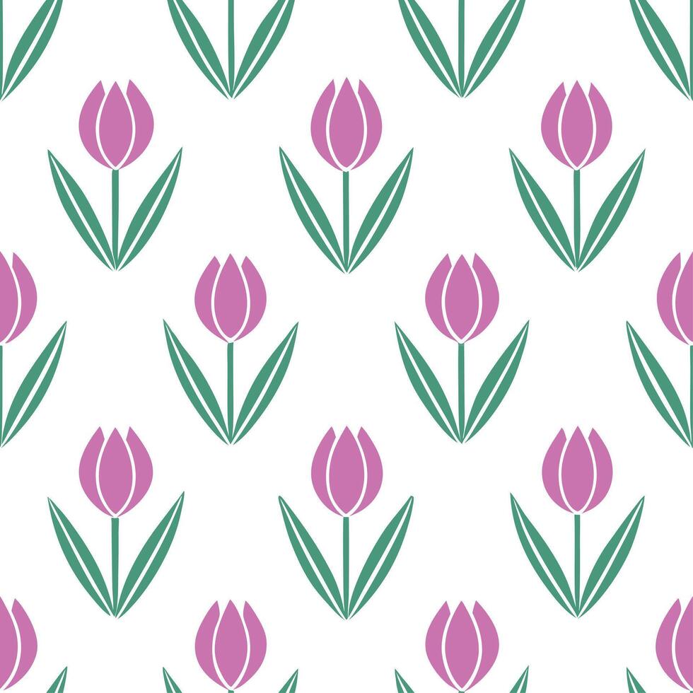 Shabby Chic tulip seamless tile pattern with distressed tulips and soft pastel accents on white background ideal for charming spaces vector