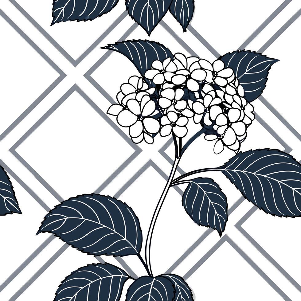 Shabby Chic hydrangea seamless tile pattern with distressed hydrangeas and soft pastel accents on white background ideal for charming spaces vector