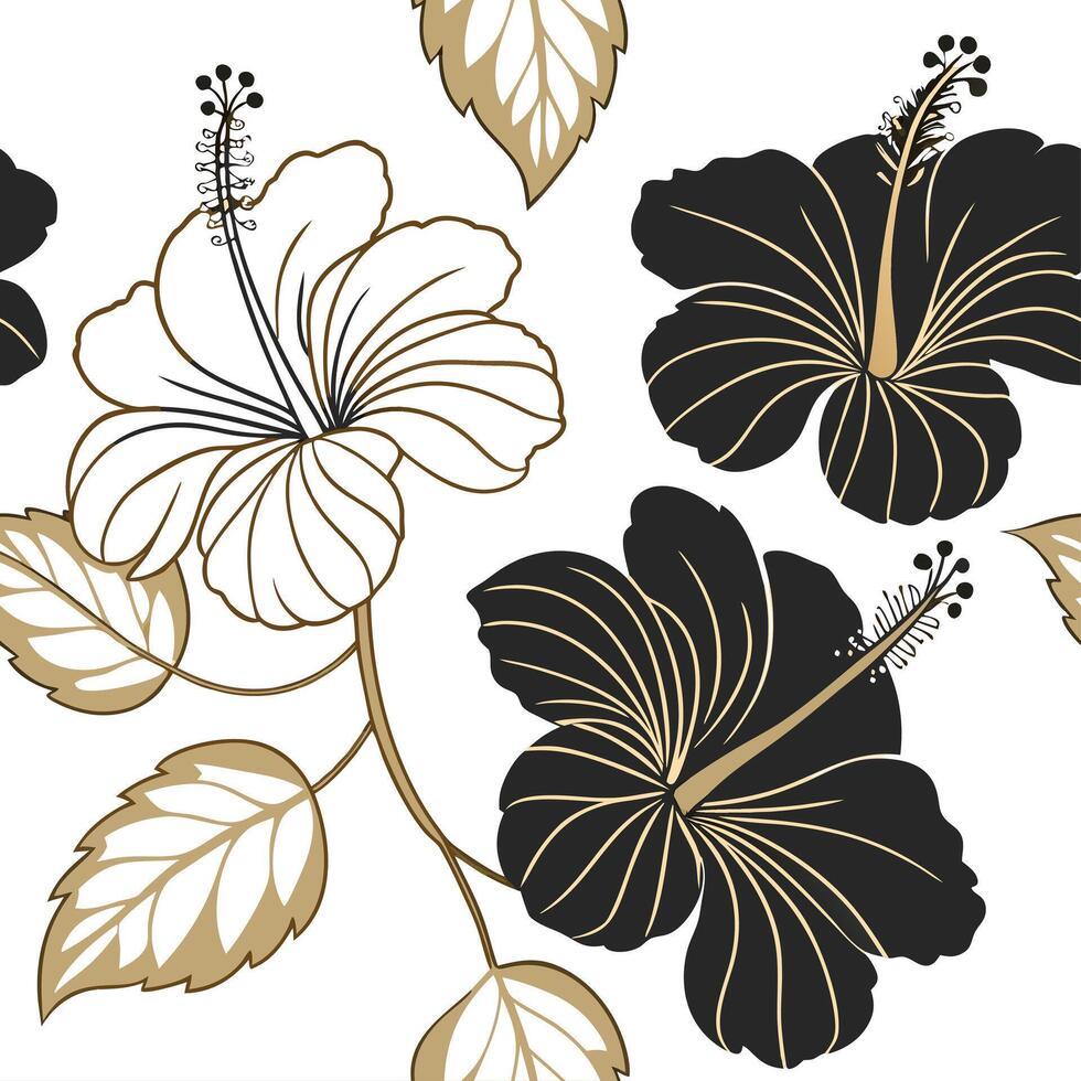 Shabby Chic hibiscus seamless tile pattern with distressed hibiscus and soft grey accents on white background ideal for charming spaces Set 2 vector