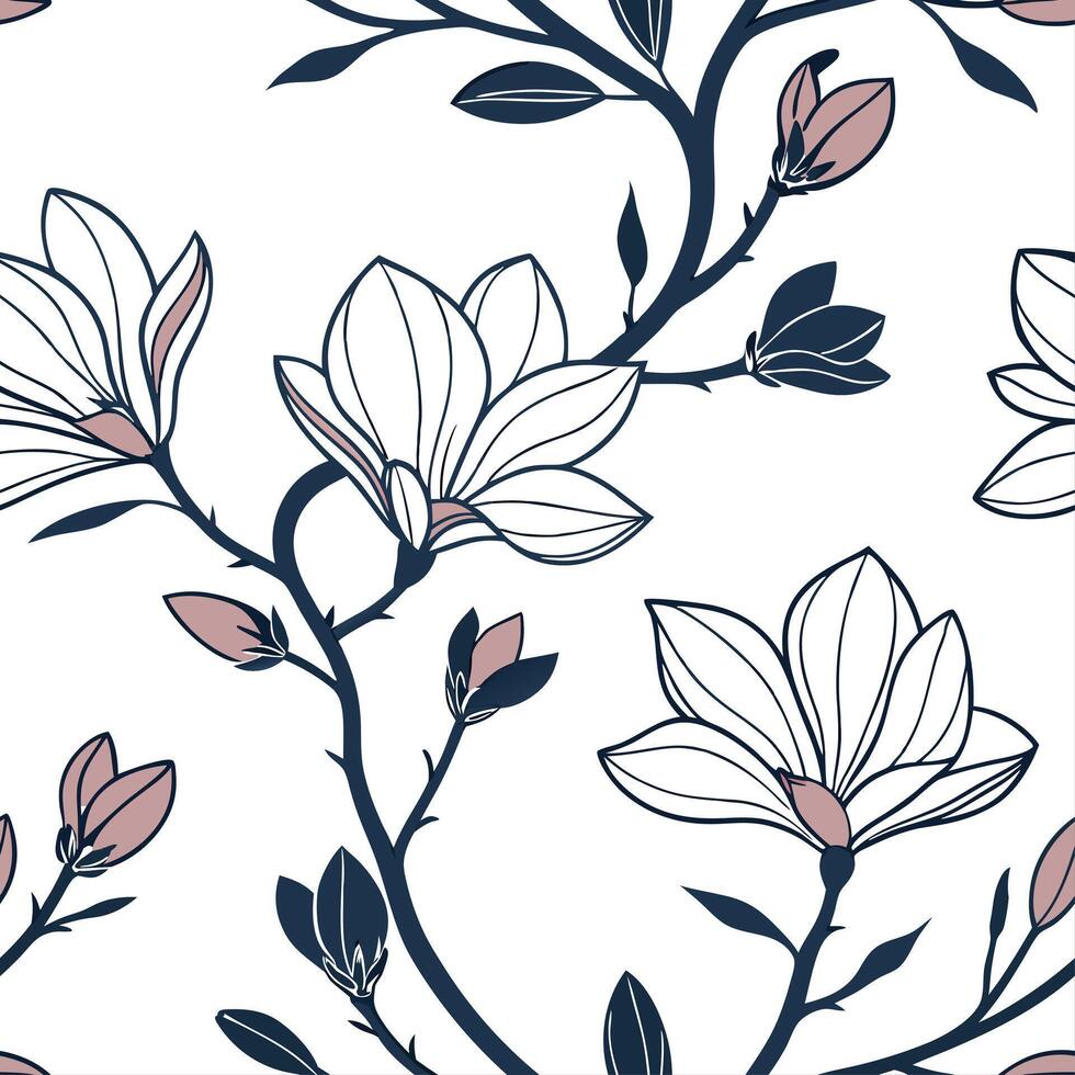 Shabby Chic magnolia seamless tile pattern with distressed magnolias and soft pastel accents on white background ideal for charming spaces Set 2 vector