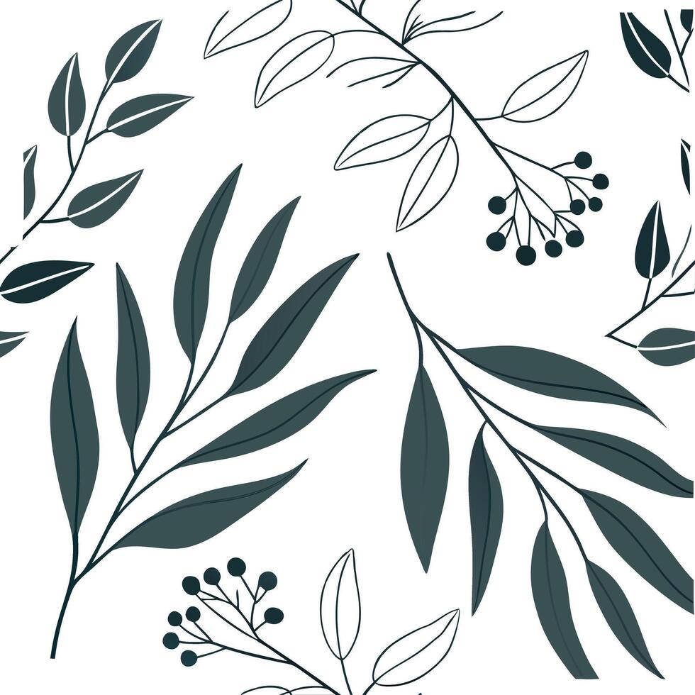 Shabby Chic eucalyptus seamless tile pattern with distressed eucalyptus and soft grey accents on white background ideal for charming spaces Set 2 vector