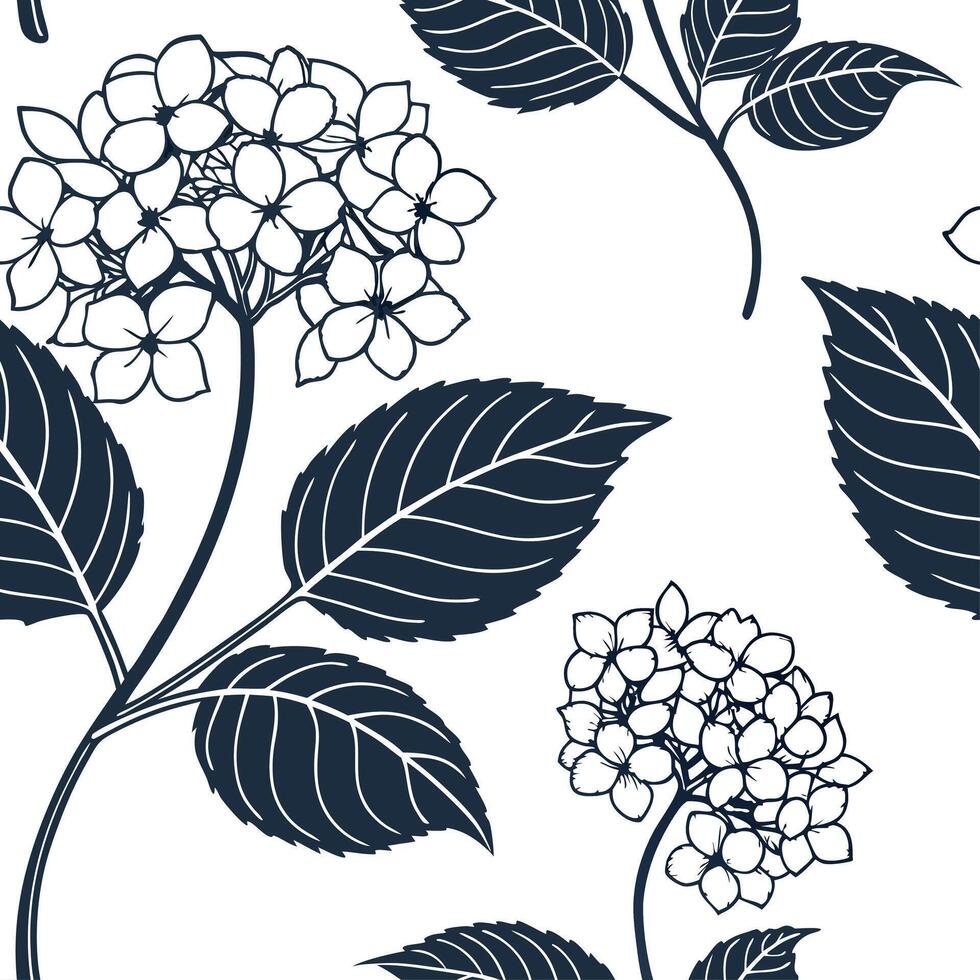 Shabby Chic hydrangea seamless tile pattern with distressed hydrangeas and soft pastel accents on white background ideal for charming spaces Set 3 vector