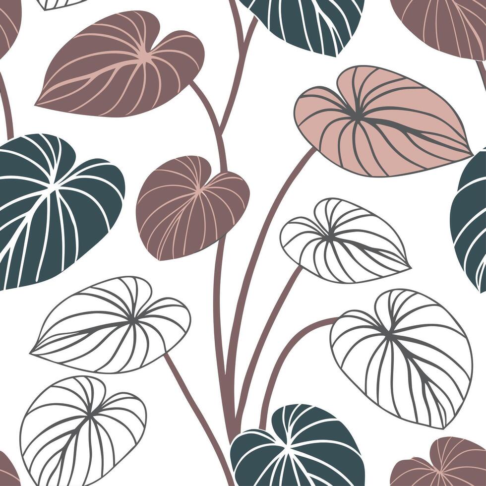 Rustic Pilea seamless pattern with earthy tones and natural textures on white background vector