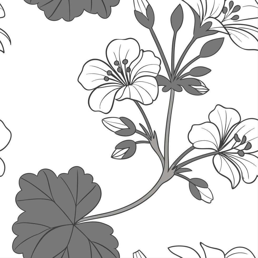 Scandinavian inspired geranium seamless pattern with minimal colors and clean lines on white vector