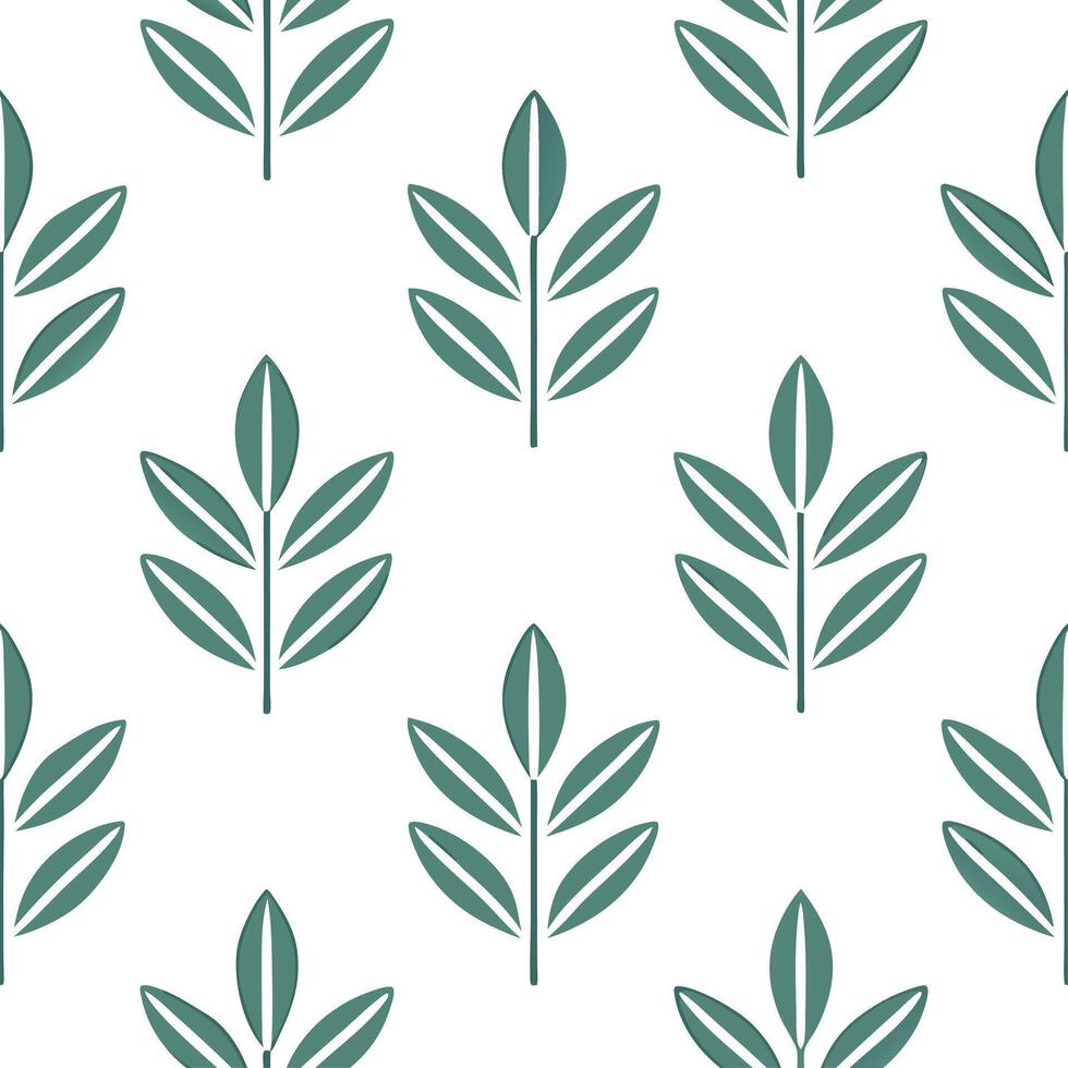 Scandinavian inspired sage leaves seamless pattern with minimal colors and clean lines on white vector