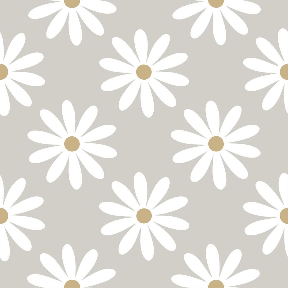 Scandinavian daisy seamless tile pattern with minimalistic daisies and neutral tones ideal for clean airy spaces vector