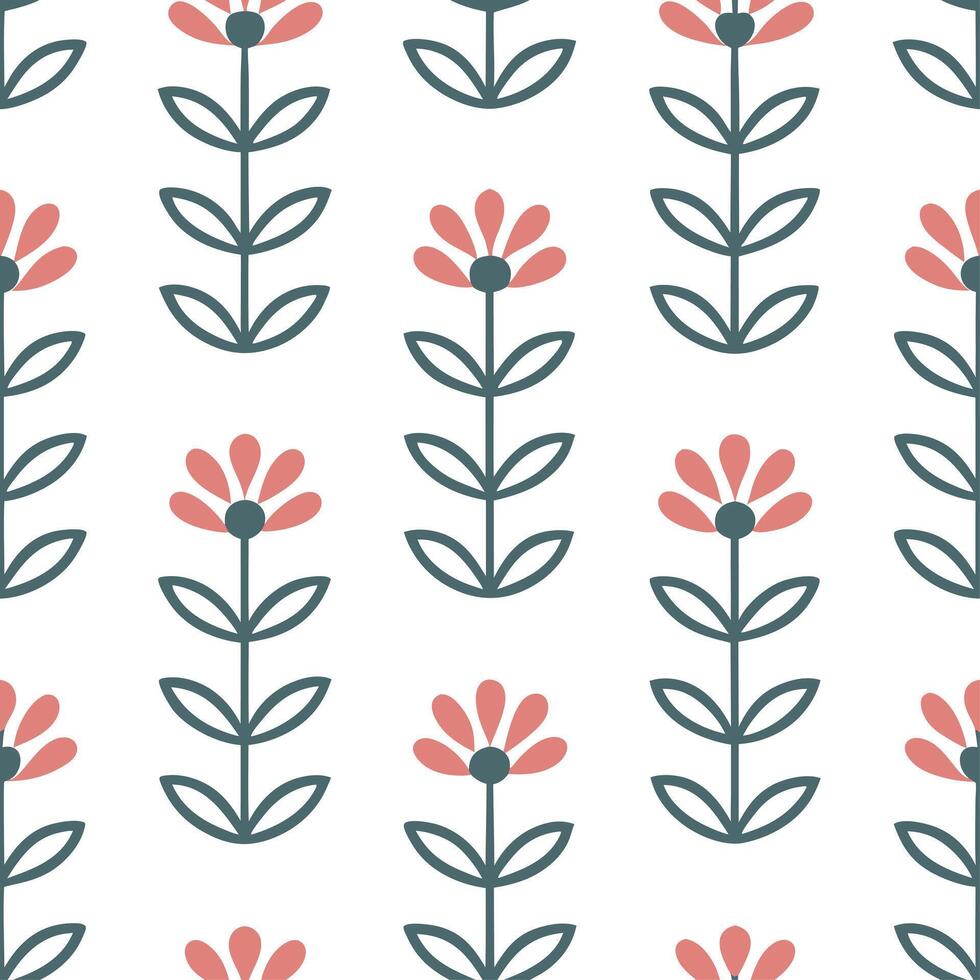 Scandinavian inspired heather seamless pattern with minimal colors and clean lines on white vector