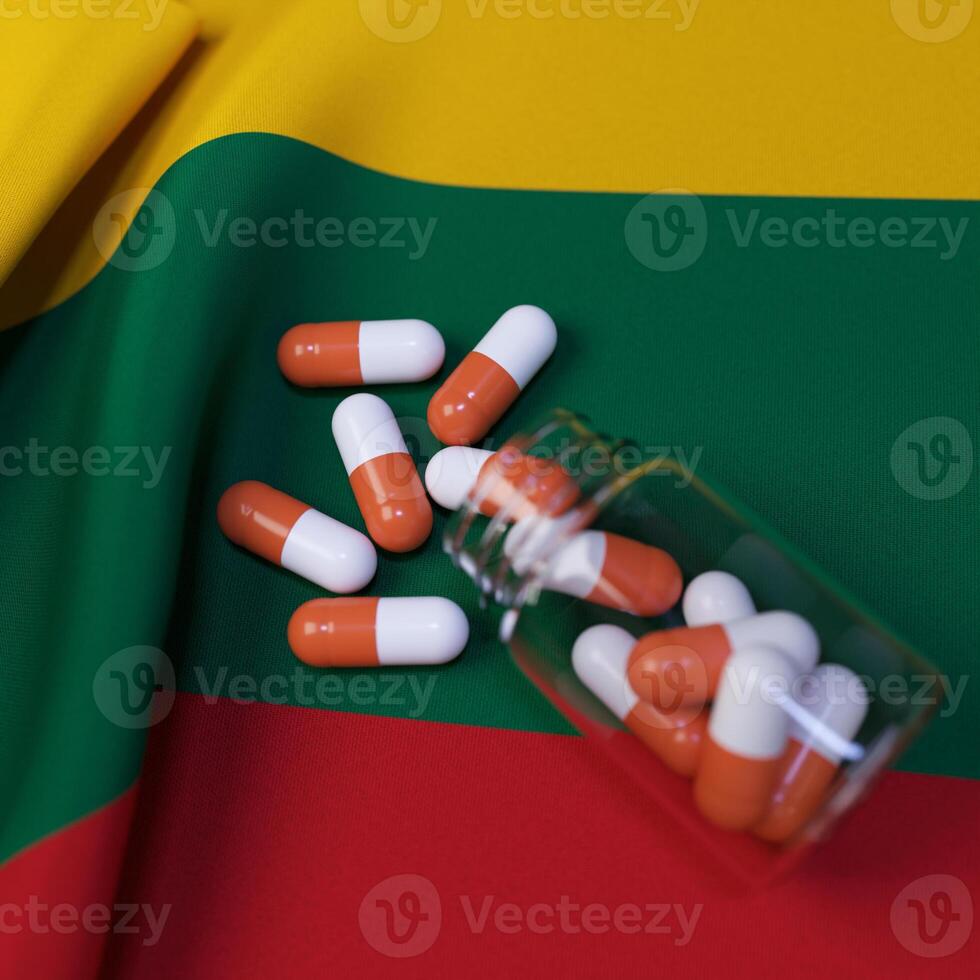 Flag of Lithuania With Pills and Capsules photo