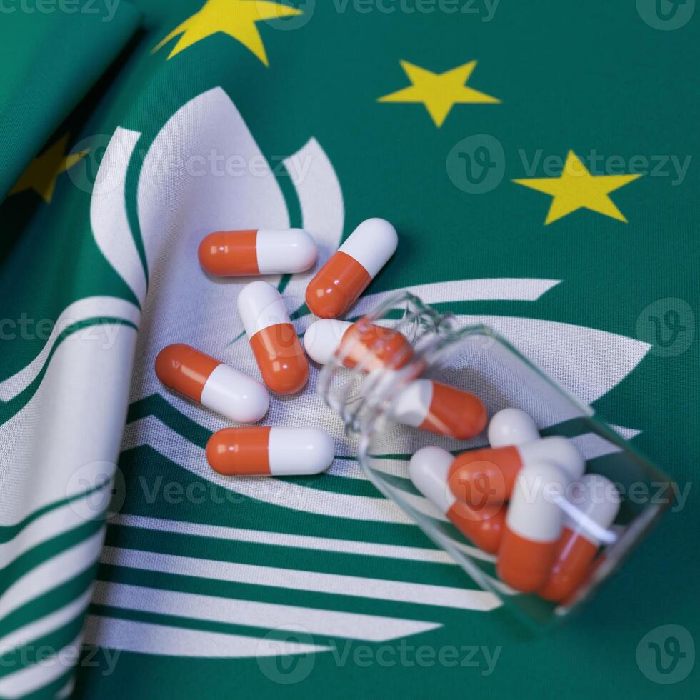 Flag of Macau With Pills and Capsules photo