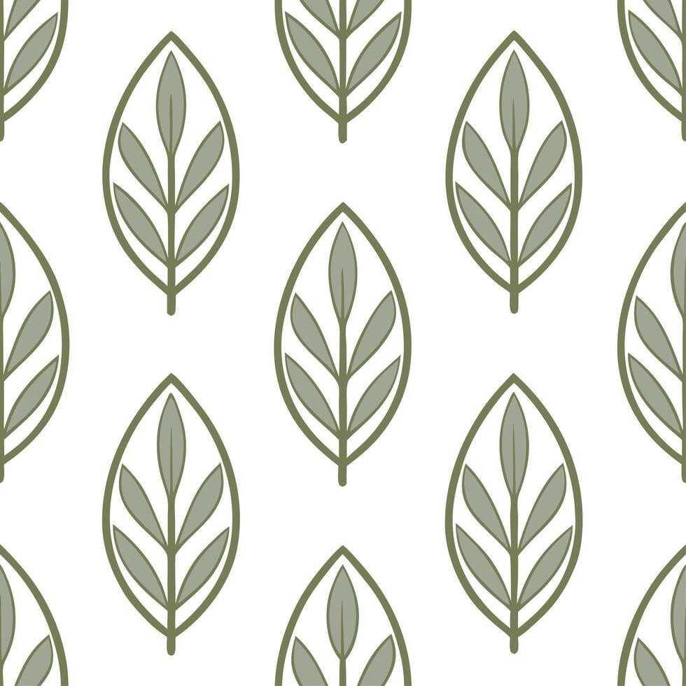 Vintage inspired sage leaves seamless pattern with muted colors and distressed textures on white vector