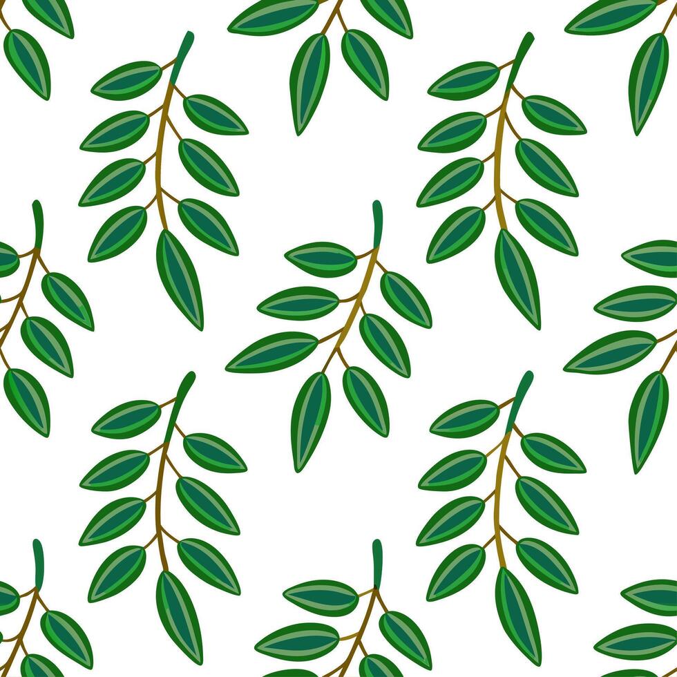 Tropical eucalyptus seamless tile pattern with lush green leaves and vibrant eucalyptus clusters on white background ideal for sunny lounges Set 2 vector