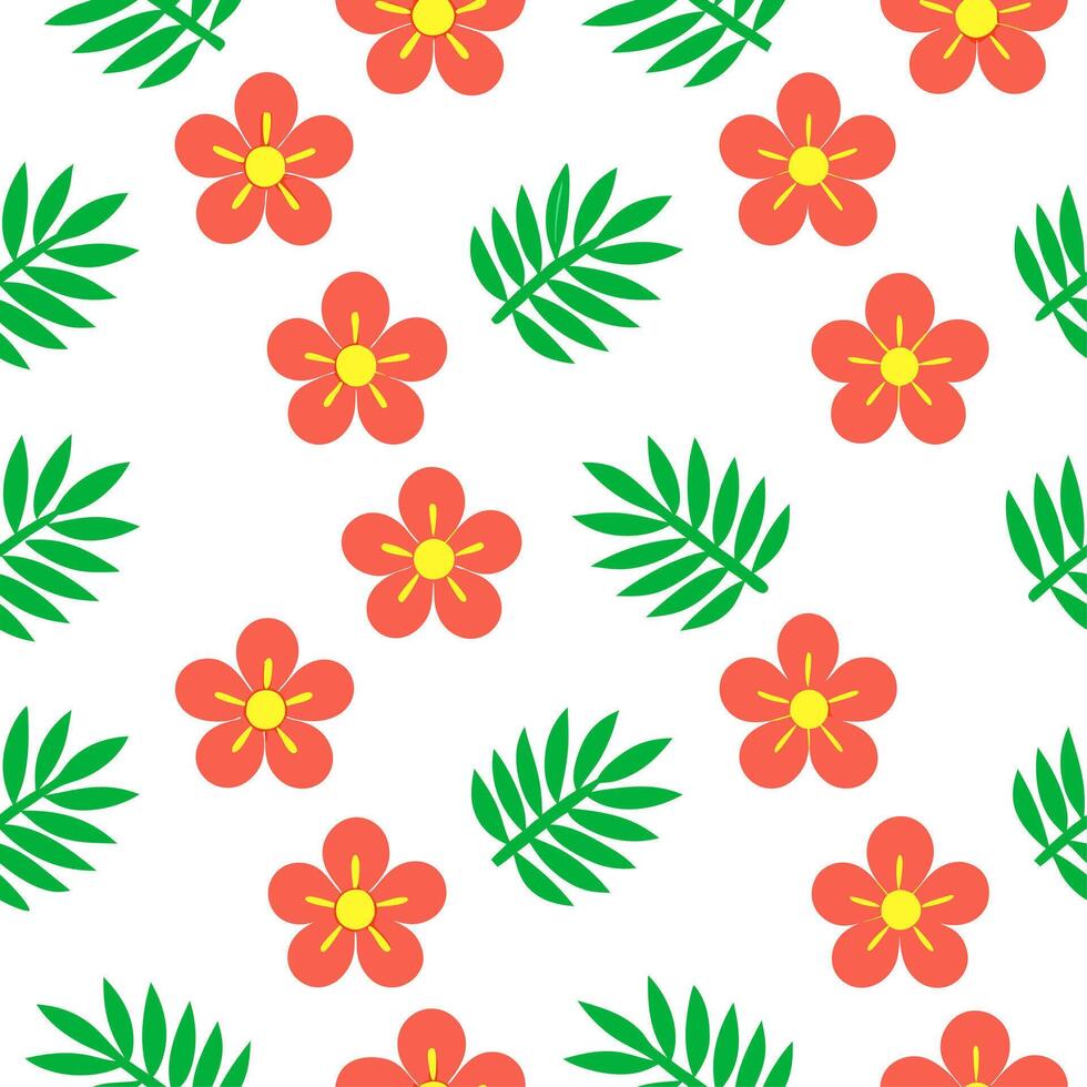 Tropical buttercup seamless pattern with vibrant colors and exotic elements on white vector