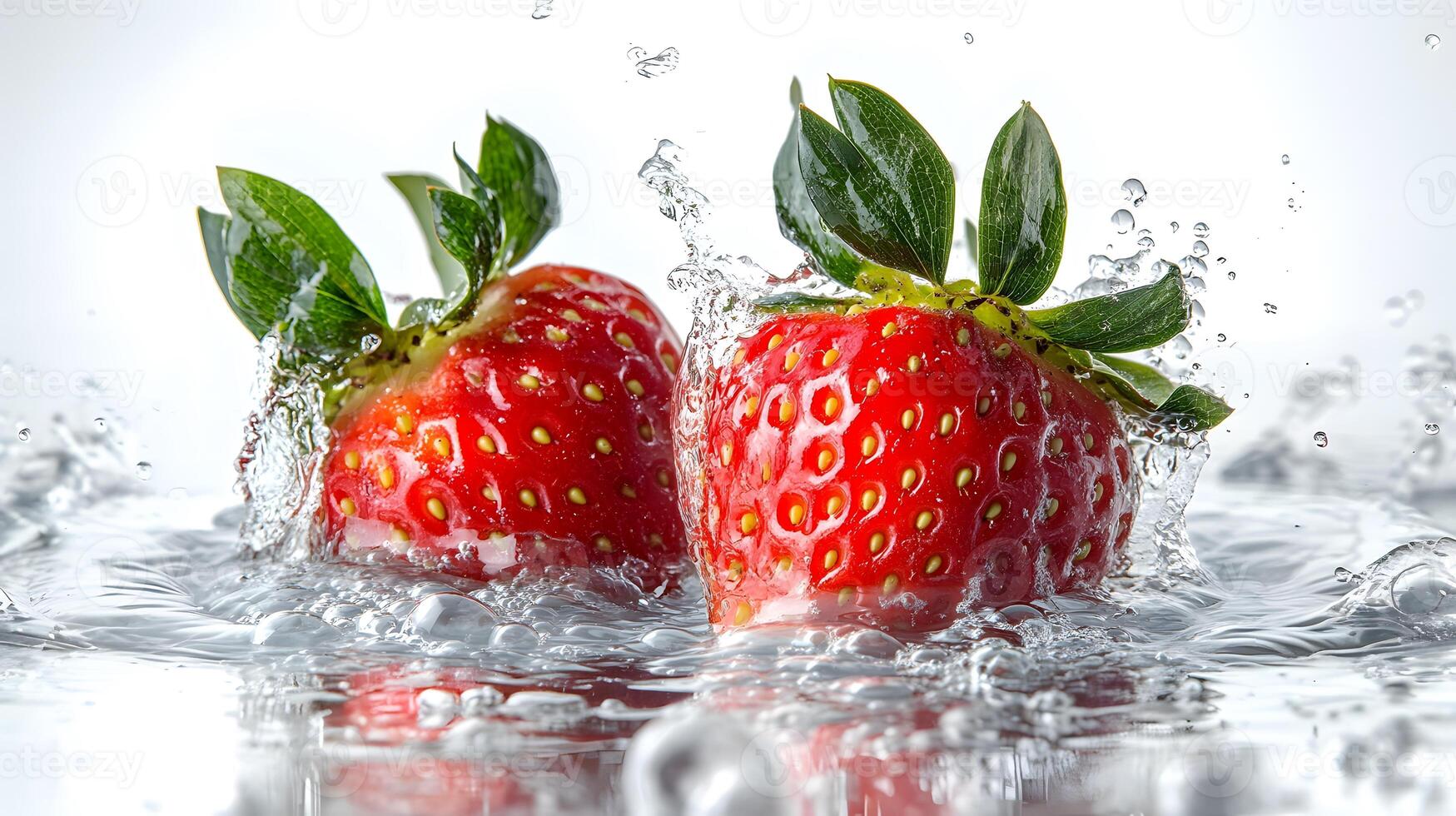 Strawberries with water splash with fresh fruit falling isolated on white background photo