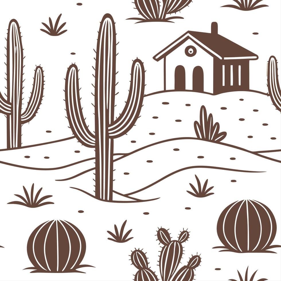 Rustic cactus seamless tile pattern with dried cactus motifs and earthy green tones ideal for country style kitchens Set 3 vector