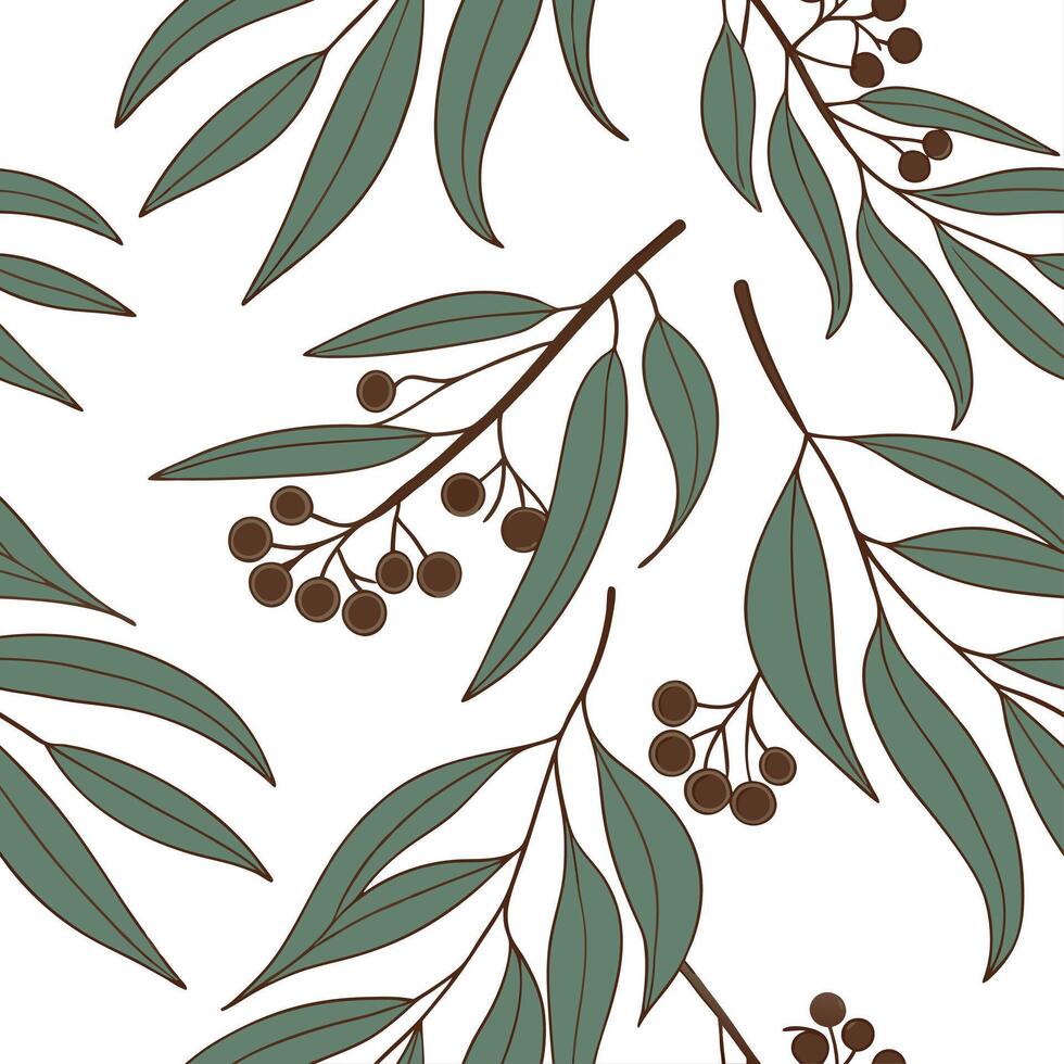Rustic eucalyptus seamless tile pattern with dried eucalyptus motifs and earthy green tones ideal for country style kitchens vector