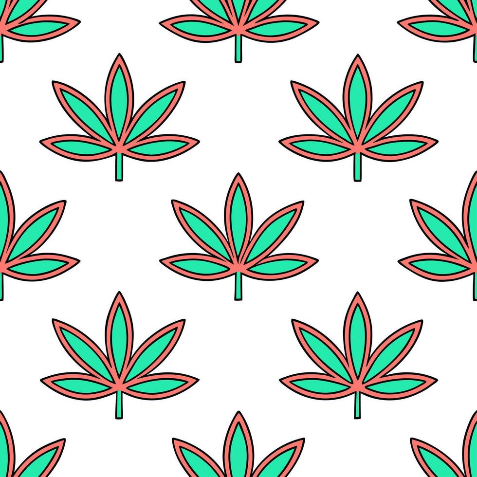 Retro pop art sage leaves seamless pattern with bold outlines and vibrant colors on white vector