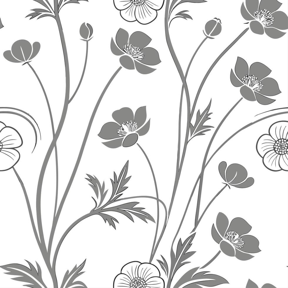 Minimalist Scandinavian buttercup seamless pattern with clean lines and muted colors on white Set 4 vector