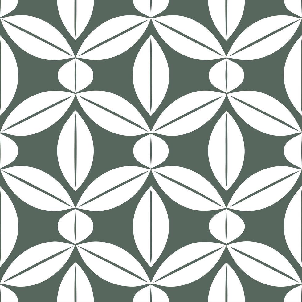 Modern geometric Pilea seamless pattern with abstract shapes and white balance on white vector