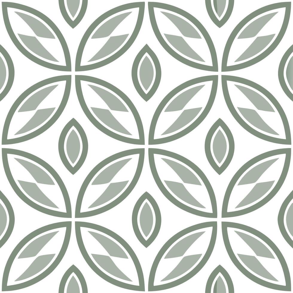 Modern geometric sage leaves seamless pattern with abstract shapes and white balance on white vector