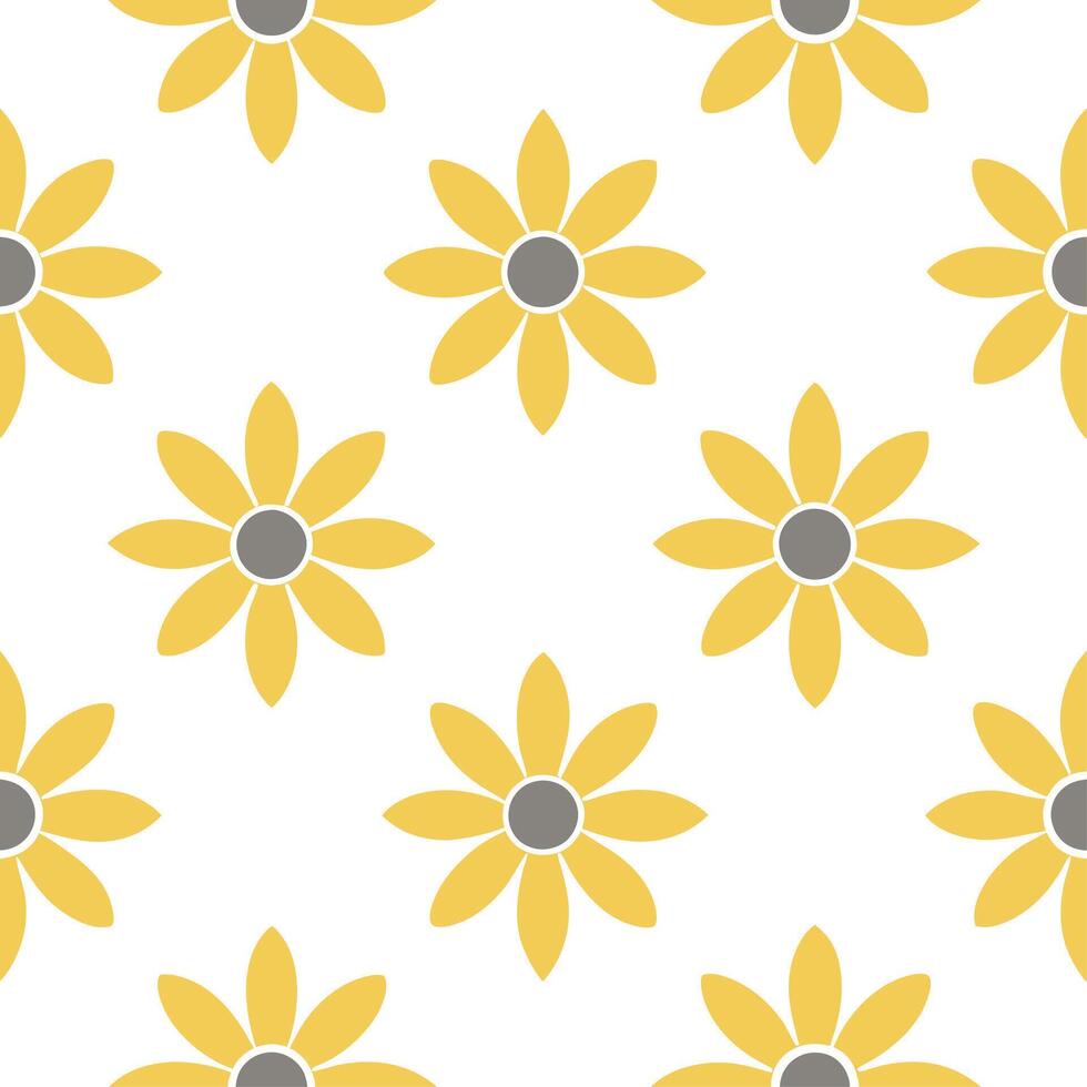 Minimalist sunflower seamless tile pattern with simple yellow blooms and soft grey accents ideal for modern kitchens Set 2 vector