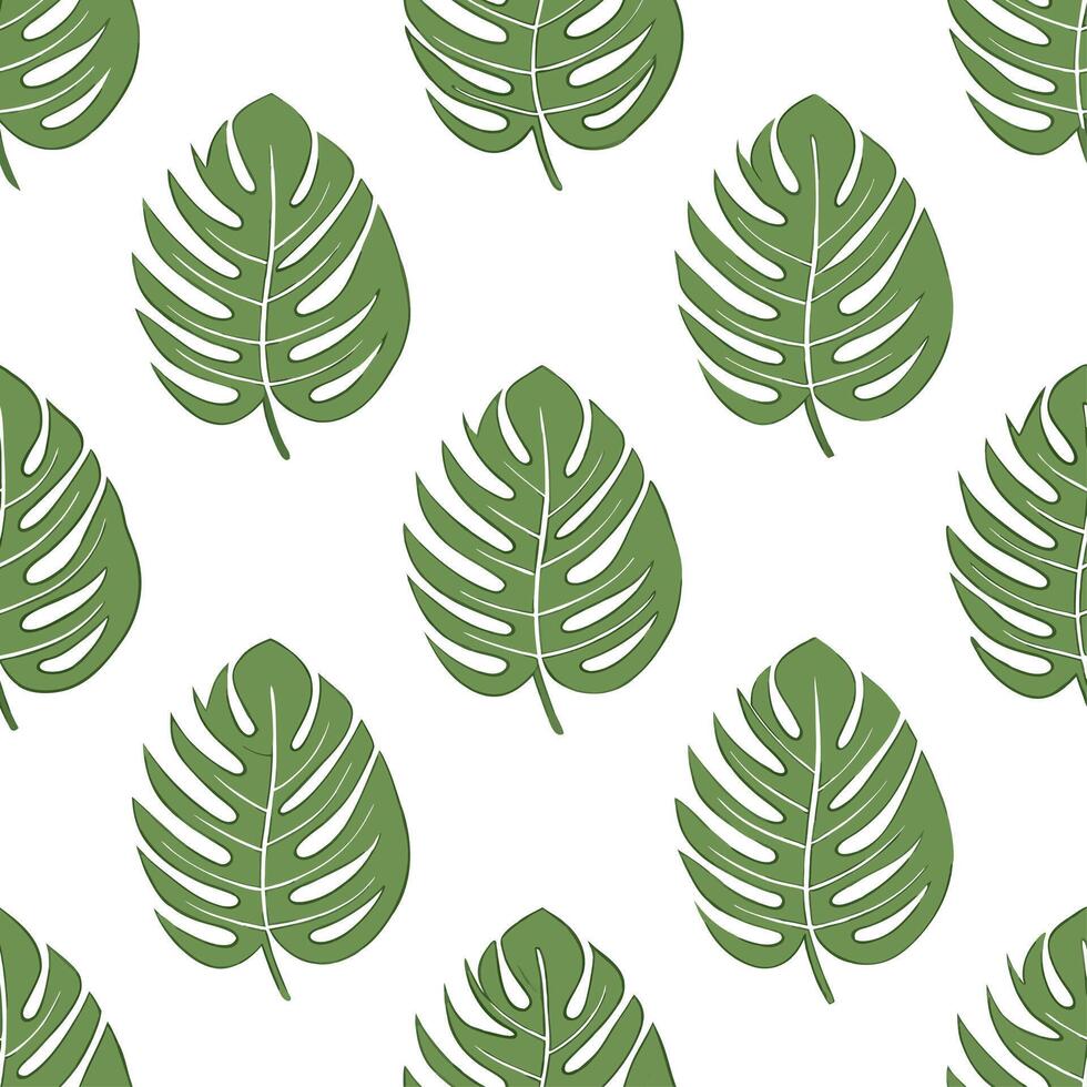 Organic tropical leaves seamless tile pattern with freeform monstera and palm shapes and natural green hues for natural themed spaces vector
