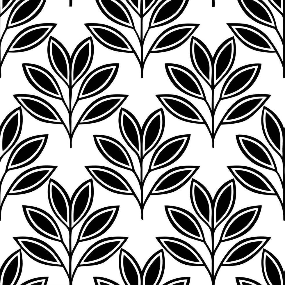 Monochrome botanical seamless tile pattern with black and white plant elements for timeless and versatile design vector
