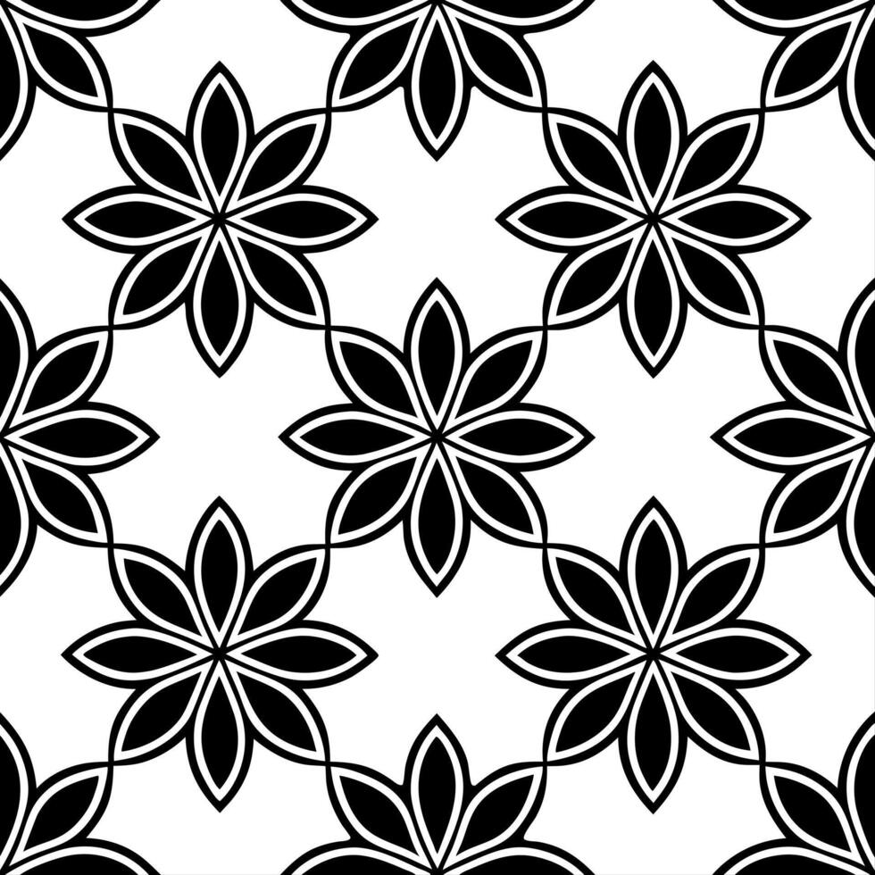 Monochrome floral seamless tile pattern with black and white botanical elements for timeless and versatile design vector