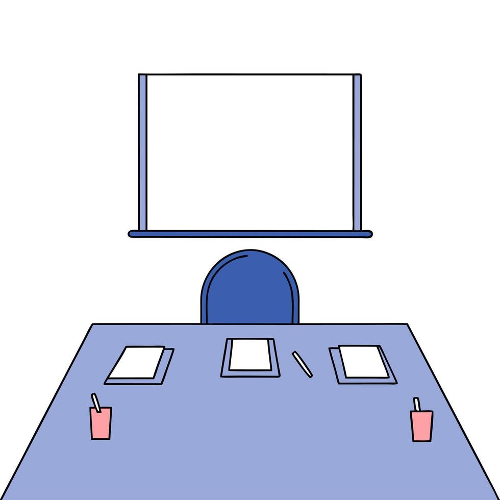 Plain Office Meeting Table with Notebooks and Pens vector