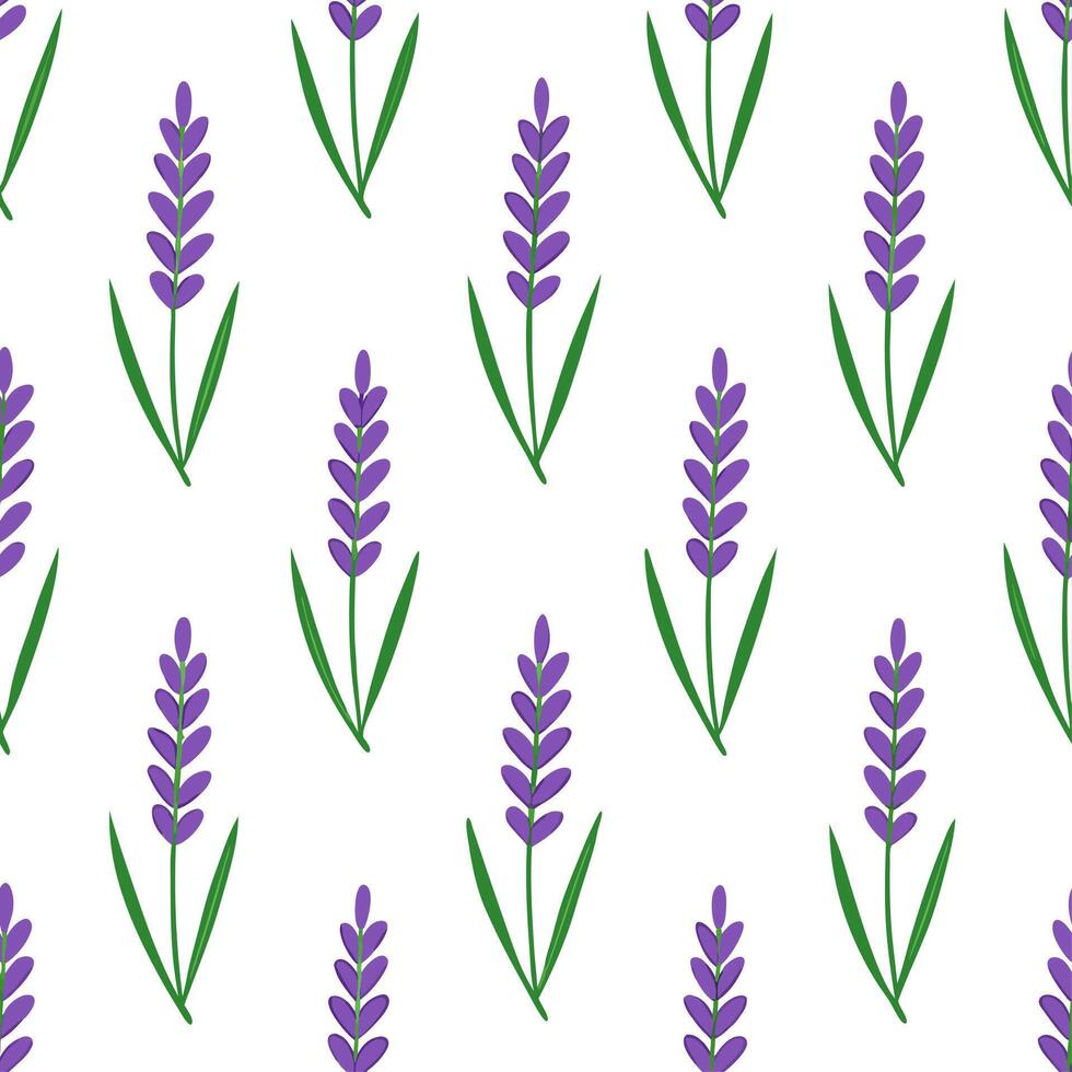 Elegant lavender seamless tile pattern with delicate blooms and green stems on white background ideal for luxurious bathrooms vector