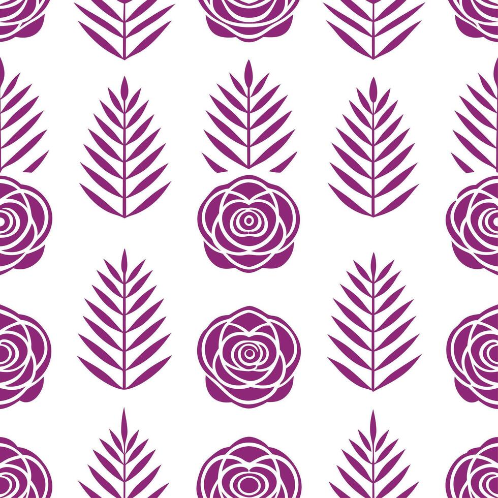 Elegant botanical illustration seamless tile pattern featuring detailed roses and ferns on a pure white background ideal for upscale interiors vector