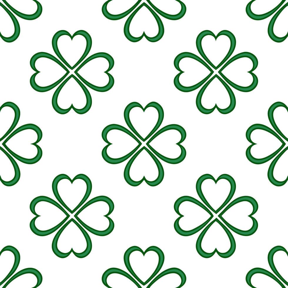 Elegant clover seamless tile pattern with intricate green clovers arranged symmetrically on white background vector
