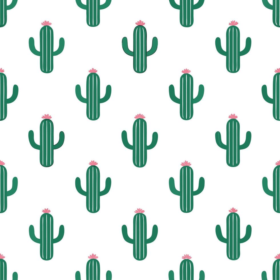 Elegant cactus seamless tile pattern with green spines and subtle blooms on white background ideal for luxurious bathrooms vector
