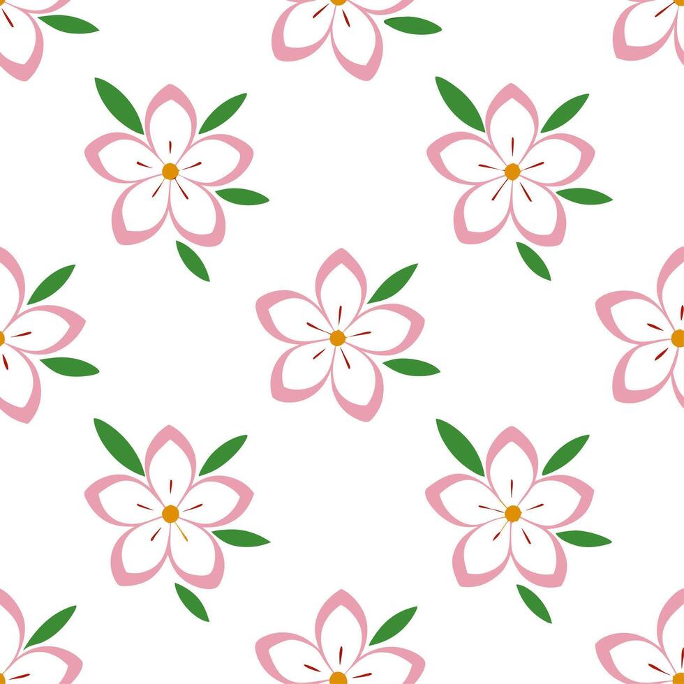 Elegant cherry blossom seamless tile pattern with soft pink petals and green branches on white background ideal for luxurious bathrooms vector