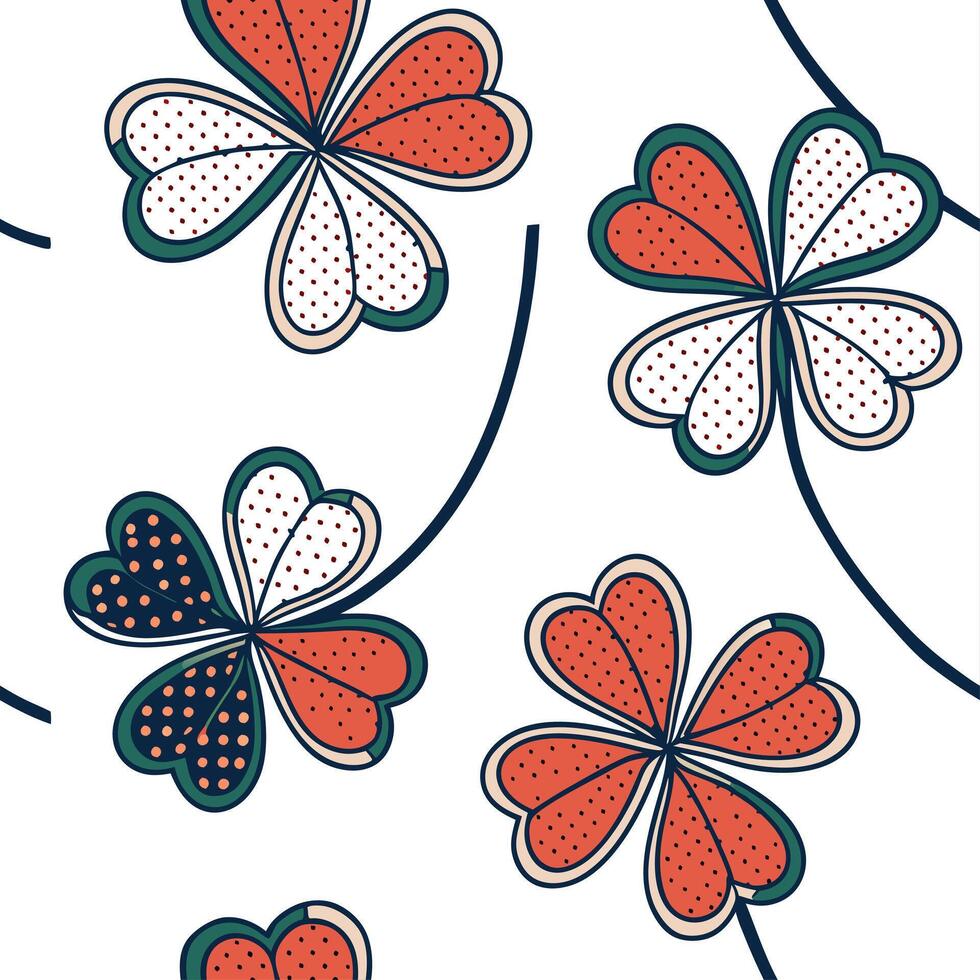 Ethereal silver clover seamless pattern with metallic shimmer on white background vector