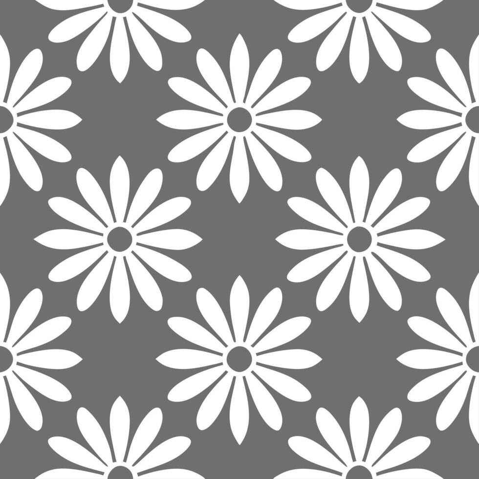 Contemporary daisy seamless tile pattern with geometric daisy designs and monochrome palette ideal for trendy spaces vector