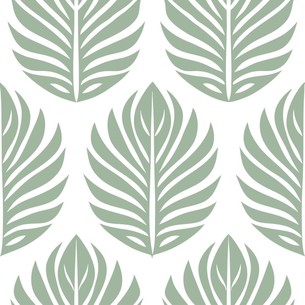 Delicate lace inspired tropical leaves seamless tile pattern with intricate monstera and palm motifs and soft green tones for romantic interiors vector
